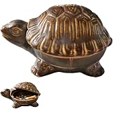 Turtle-Shaped Ceramic Ashtray with Lid, Windproof Design for Indoor/Outdoor Use – Desktop Organizer for Cigarettes, Coins & Keys – Home & Office Decor, Unique Creative Gift