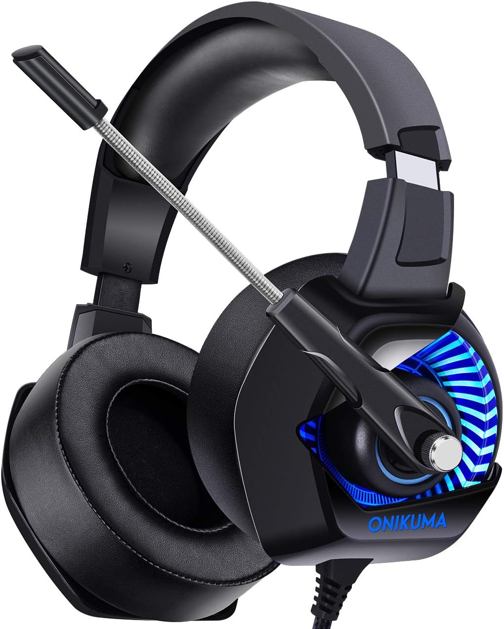 ONIKUMA II Gaming Headset for PS4, PC, Xbox One, Stereo Headphones for Laptop, Mac, Nintendo Switch with 7.1 Surround Sound, LED Lights, Noise Cancelling Mic, Breathing Ear Pads, Volume Control -Black