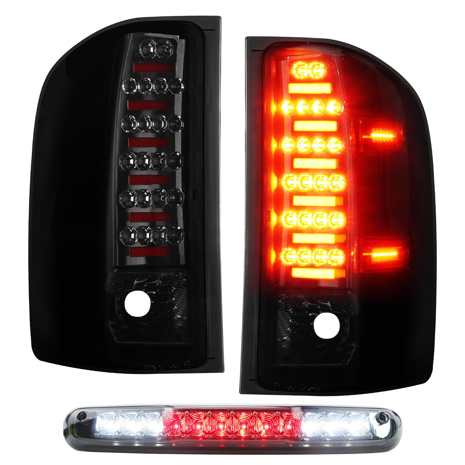 Photo 1 of ILONPA (3 Pack) LED Tail Light Assembly + 3rd Brake Lamp for Chevy Silverado 1500 2007-2013, GMC Sierra 3500HD 2008-2014, Only Fit Factory Incandescent Models, Smoke Lens