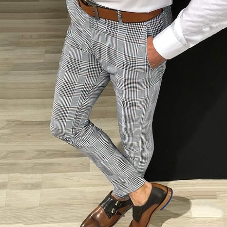 mens plaid print pants