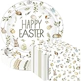 Havawish 150Pcs Easter Paper Plates and Napkins Sets 50Pcs 11 Inch Easter Disposable Oval Plates and 100 Pcs 13 Inch Easter Paper Napkins for Easter Spring Holiday Party Supplies(Happy Easter)