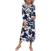 MOLERANI Women's Long Sleeve Maxi Dress with Pockets - Casual, Knit, Loose, Button, Crew Neck, Lightweight(XS-3XL)