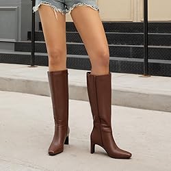 Athlefit Brown Knee High Boots for Women Square Toe