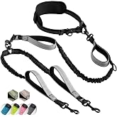 SparklyPets Hands Free Dual Dog Leash, Medium &amp; Large (Gray) | Male Dogs, Padded Handles, Reflective Stitches, No Pull, Tangle Free - Walking, Hiking, Jogging, Canicross Waist Leash