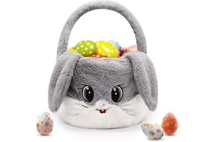 Leokawin Easter Basket,Easter Bunny Basket with Handle,Easter Baskets for Kids,Cute Bunny Gifts Baskets Egg Hunt Tote Bags fo