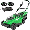 SOYUS Electric Lawn Mower Cordless, 15 Inch 40V Battery Powered Lawn Mower with Brushless Motor, 6 Position Height, Includes 2x4.0Ah Batteries and Dual Port Charger