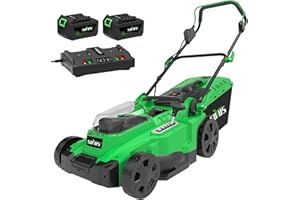 SOYUS Electric Lawn Mower Cordless, 15 Inch 40V Battery Powered Lawn Mower with Brushless Motor, 6 Position Height, Includes 2x4.0Ah Batteries and Dual Port Charger