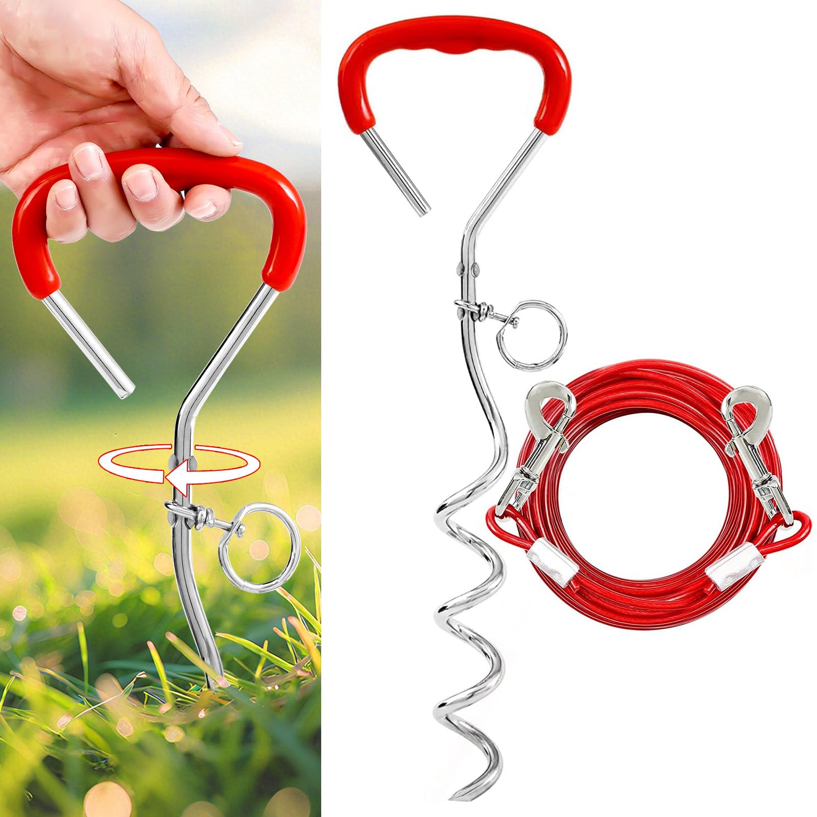 Dog Tie Out Stake and Run Cable, 6m Long Lead with Yard Stake, Chains for Outside, Leash and Stake for Camping & Beach, Tie Out Tether for Medium Large Dogs