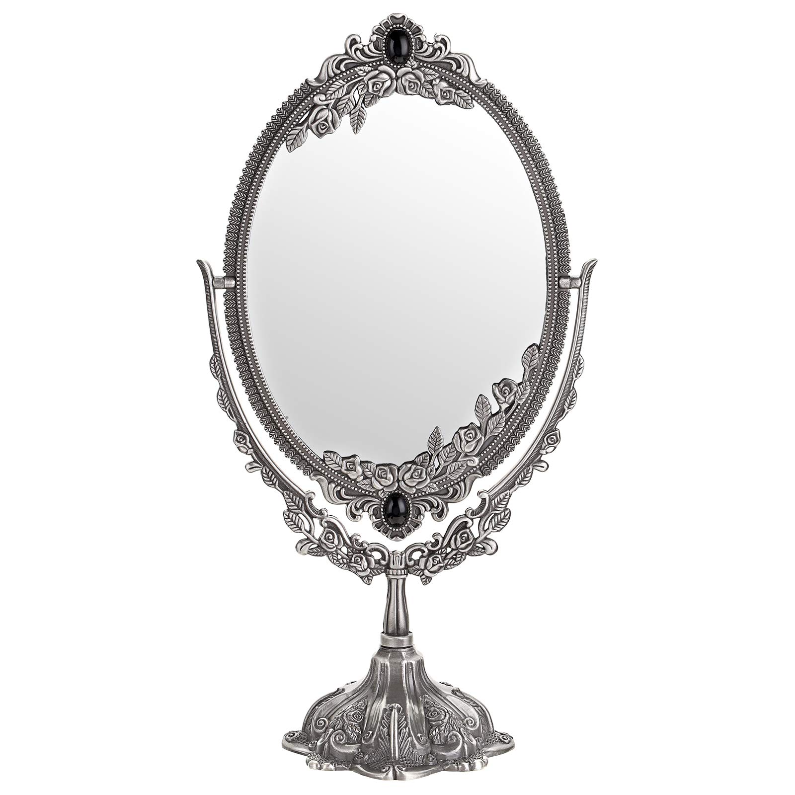 SUMTree Vintage Oval Double Sided Rotatable Dressing Mirror - Large Silver Tabletop Decorative Standing Vanity Mirror