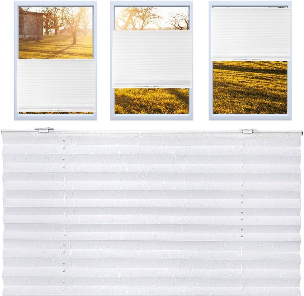 KINLO 65x130cm Velux Pleated Roller Blinds White Roof Window Skylight Curtain with Sucker Structure No Drilling Easy Fix Pleated Shades Instant Temporary Privacy Blinds for Window or Door