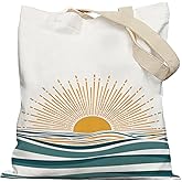 APJYM Boho Tote Bag Aesthetic, Boho Sun Sunshine Ocean Wave Canvas Tote Bag for Women, Boho Beach Bag, Boho Gifts for Women, Reusable Grocery Bags Shopping Bags