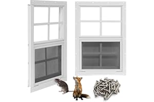 NeatiEase Upgraded Shed Windows 2 Pack, 18" x 23" Windows with Tempered Glass and Stainless Steel Screen for Shed, Chicken Coop, Playhouse, Household, Garage(White)