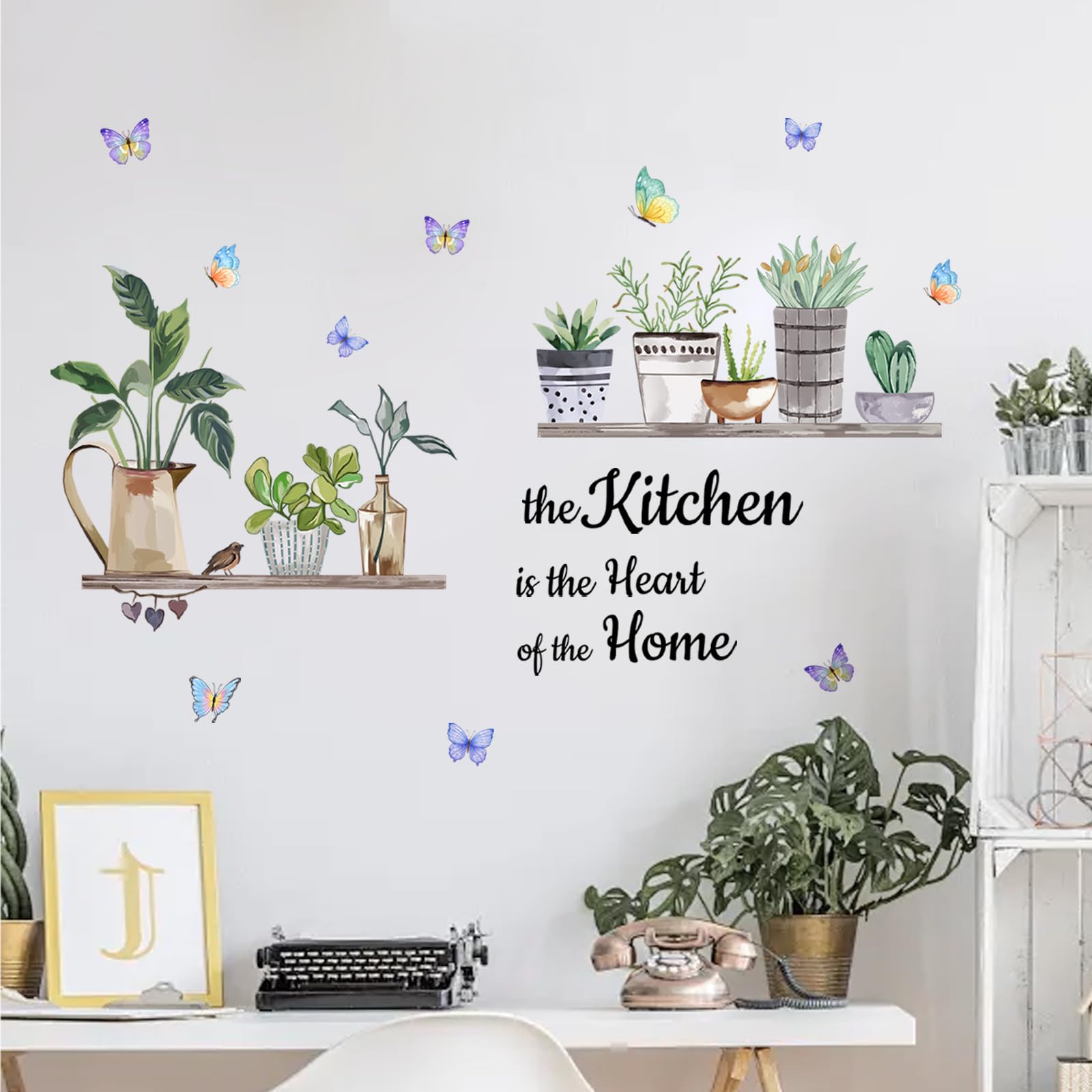 Tanlaby Kitchen Flowers and Plants Wall Stickers - The Heart of The Home Wall Art Decals - Peel and Stick Murals for Dining Room and Restaurant Decor