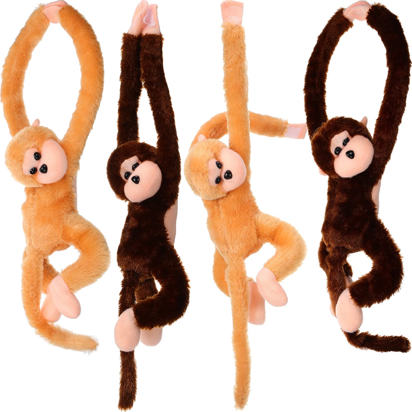 Photo 1 of Chivao Set of 4 Stuffed Monkey Hanging Stuffed Animal Monkey Plush Toy Large Animal with Loop for Gifts Favors(28 Inch,Dark Brown, Light Brown)