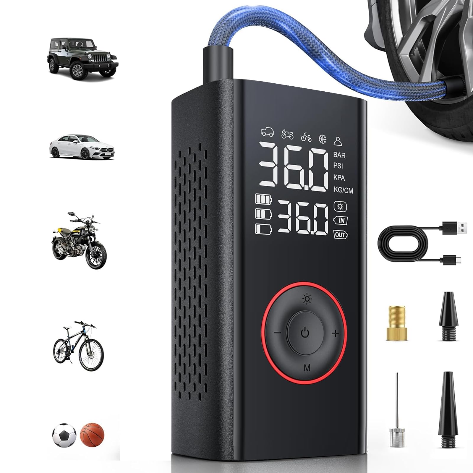 Photo 1 of Tire Inflator Portable Air Compressor - 150PSI Mini Cordless Air Pump with Digital Tire Pressure Gauge, Accurate Dual LCD Display & LED Light, Tires Pump for Car/Motorcycle/Bike/Ball