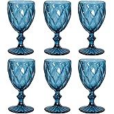CHLJAR Vintage Wine Glasses Set of 6, 12 OZ Colored Glass Water Goblets, Embossed Floral Decorative Crystal Glass Cups Set, Dishwasher Safe, for Wedding, Party, Red Wine Glass, Bars, Restaurants