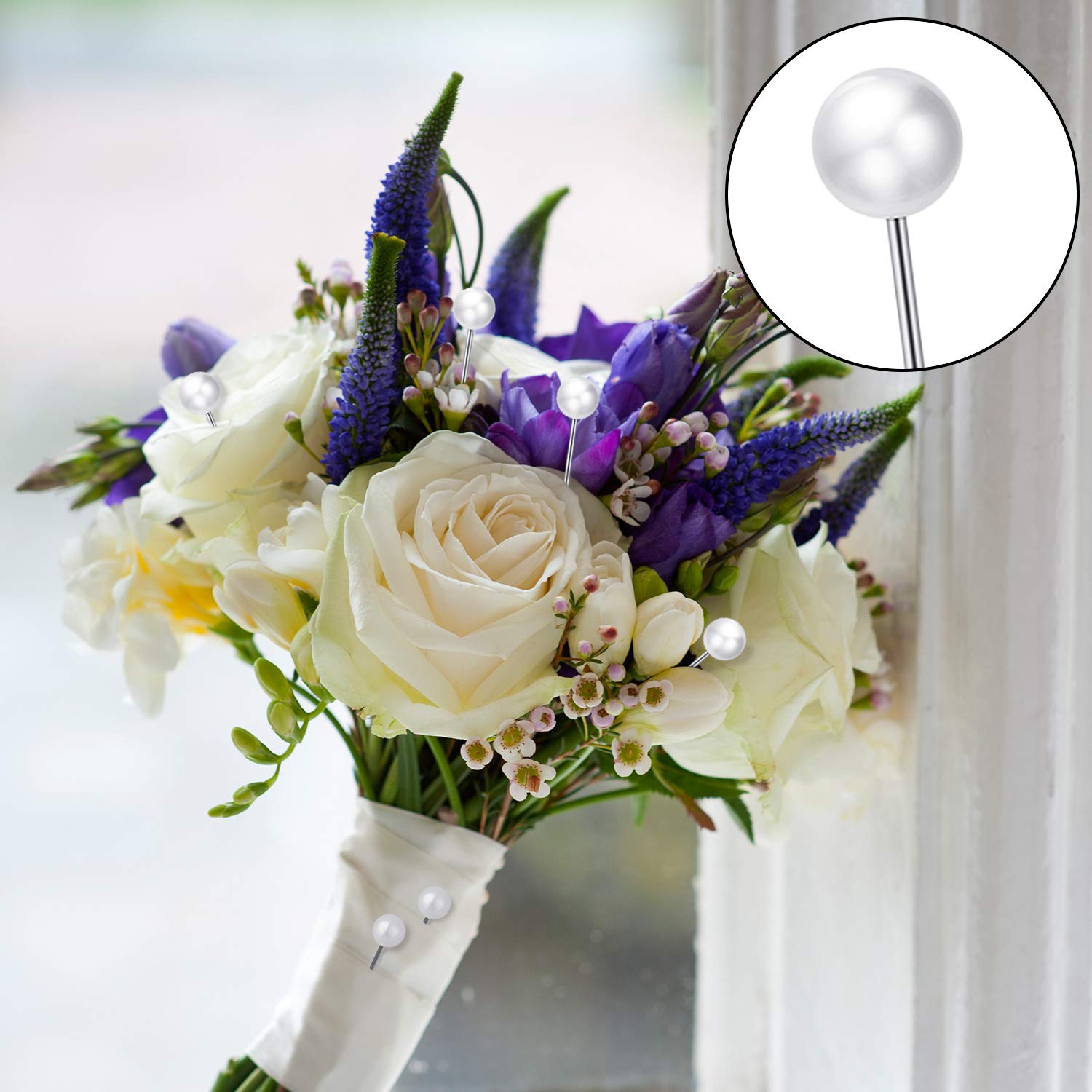Corsage Boutonniere Pins Faux Pearl White Wedding Head Straight Bouquet Pins for Sewing Craft Wedding Decorations(100 Pieces)