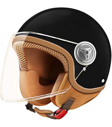 DOT Approved Kids Motorcycle 3/4 Half Helmet, Child Fashion Motorbike Helmets with Visor,Youth Open Face Helmet, Summer Street Scooter Light Moped ATV Cute Helmet(Black) : Automotive