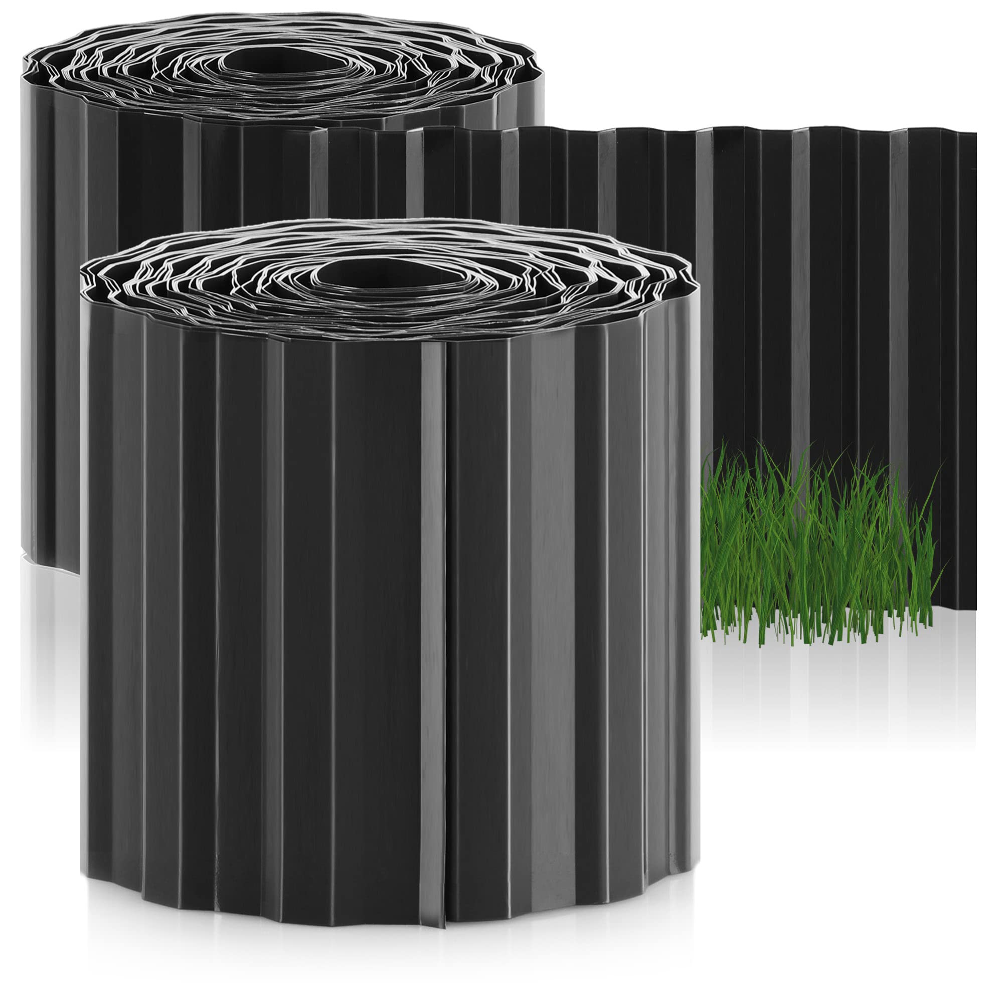 COM-FOUR® 2x lawn edge 15 x 900 cm made of plastic - flexible bed edging for lawn, flower bed or as a mowing edge - grass edge, length individually adjustable - bed edging