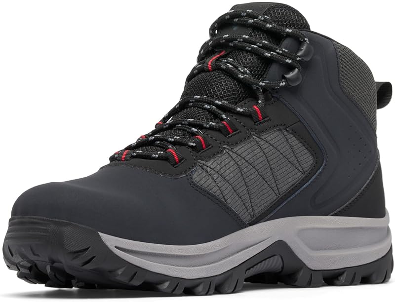 Botas de trekking e caminhadas Mid Rise impermeáveis para caminhadas transversais masculinas, Botas de trekking e caminhadas de altura média impermeáveis, pretas/vermelho montanha, 8