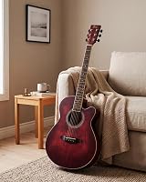 Winzz 40 Inch Acoustic Guitar Beginner Kit Red Color Design view 6