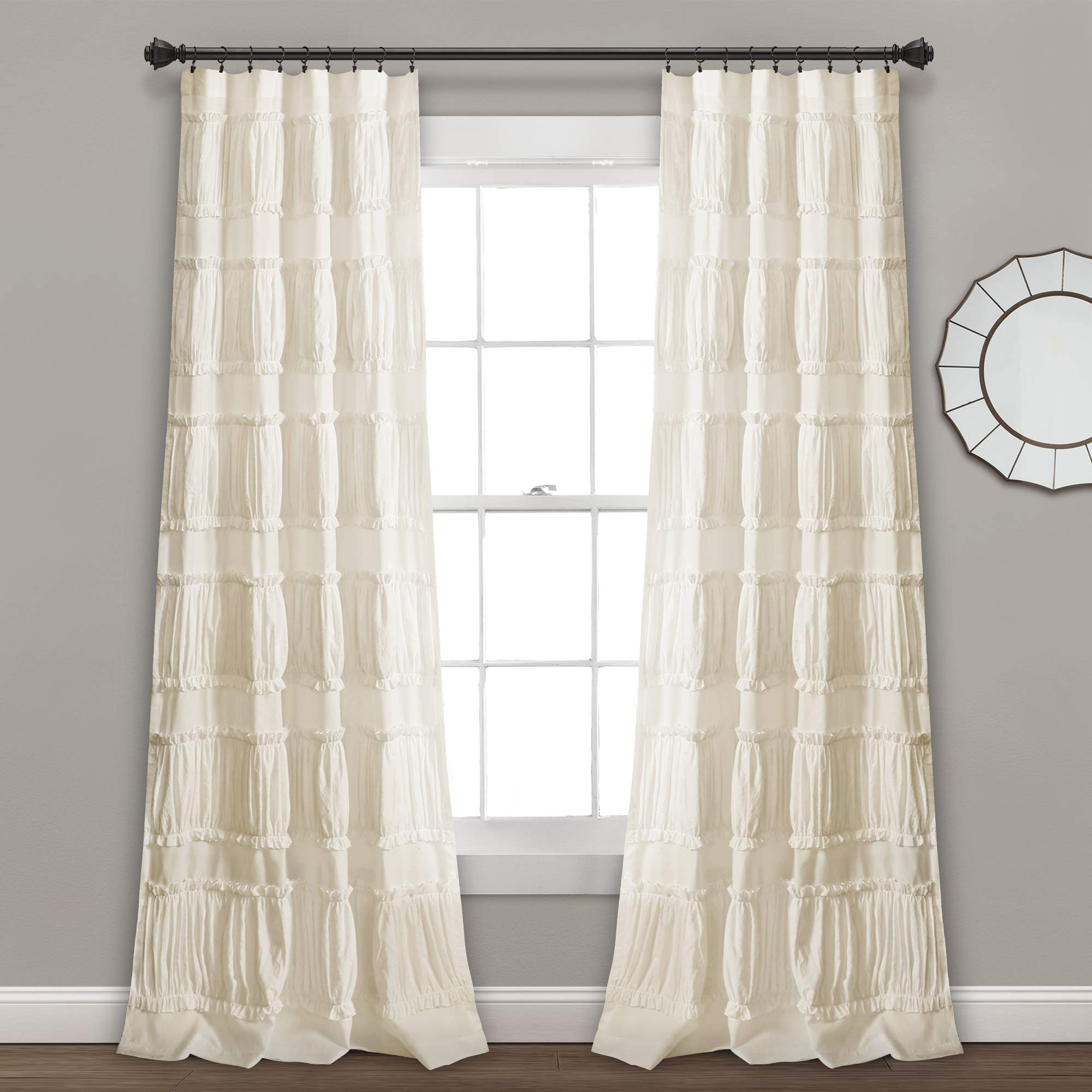 Lush Decor Nova Ruffle Window Curtain Panel Pair, 42" W x 84" L, Pale Yellow/Ivory