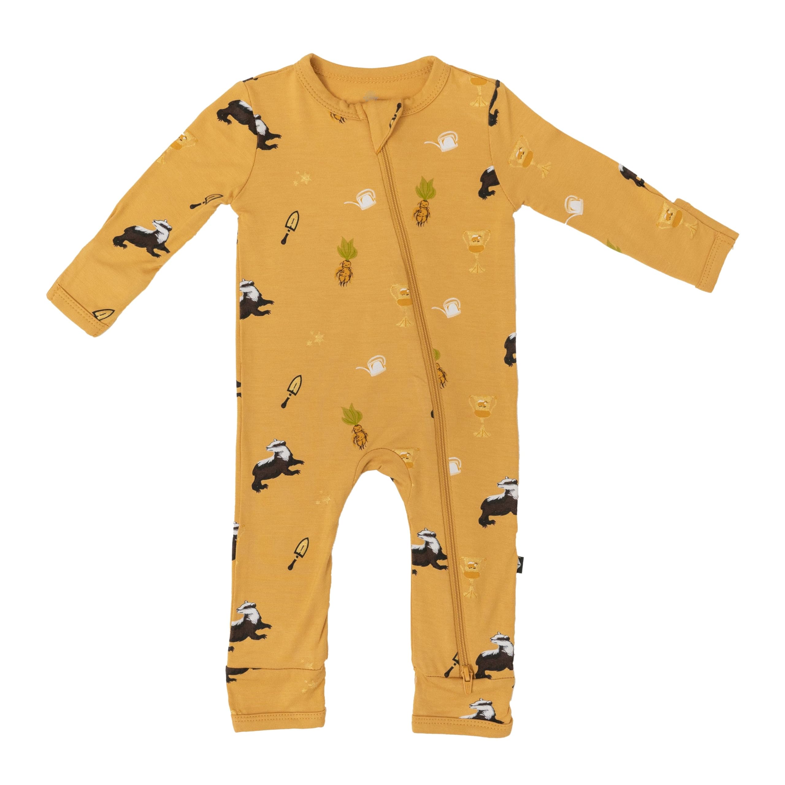 KYTE BABY Unisex Rayon Made From Bamboo Zippered Rompers (3-6 Months, Hufflepuff) Image
