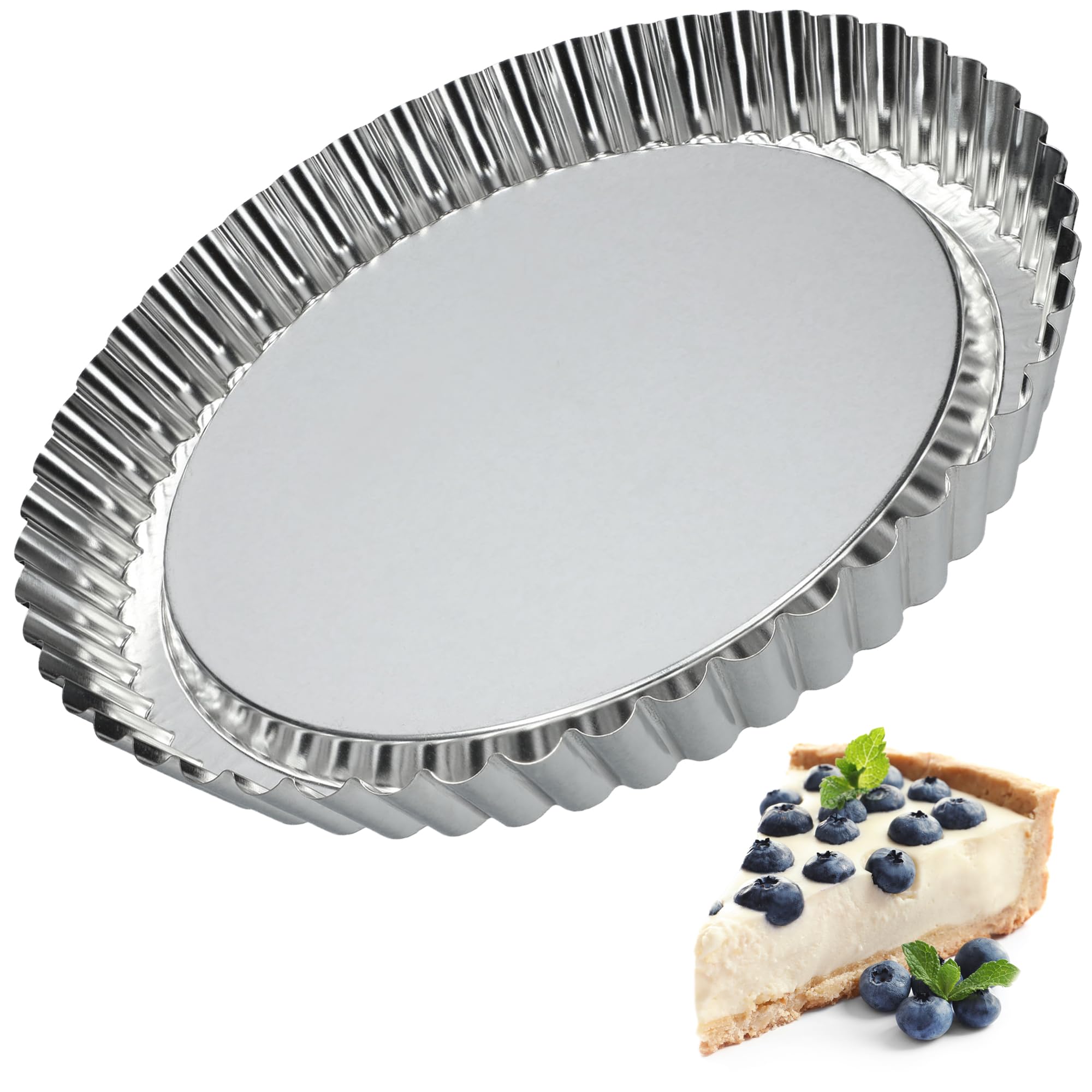 KADAX Tart Tin, Round Quiche Dish, Galvanized Steel Baking Mould for Flan, Pie, Metal Cake Tray, Bakeware (⌀ 30 cm, Silver)