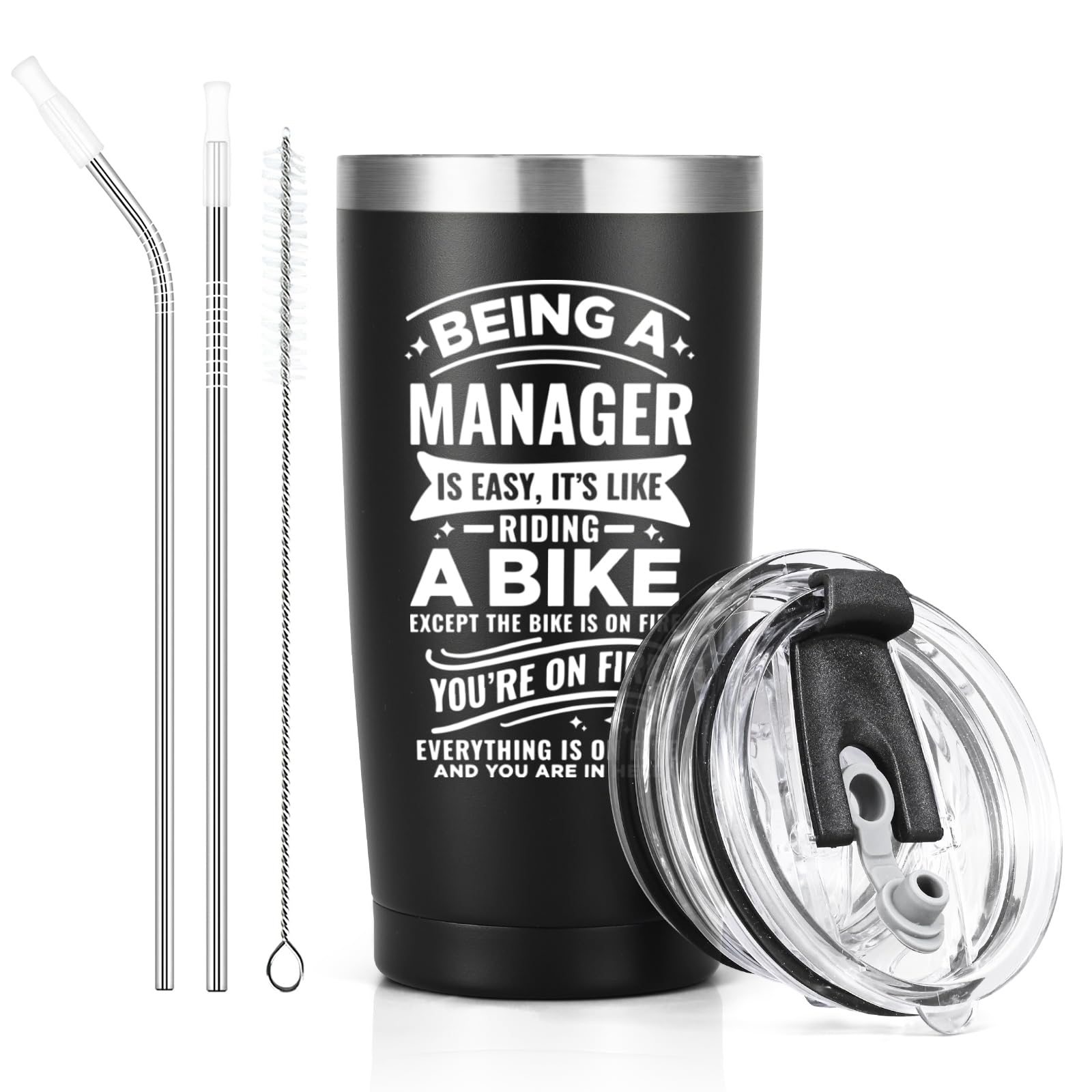 Livole Boss Gifts for Christmas, Funny Boss Mug, Gifts for Men, Boss, Manager, Dad, Being A Manager is Easy It’s Like Riding A Bike, Secret Santa Gifts for Men, Manager, 600ml Coffee Travel Mug — image 1