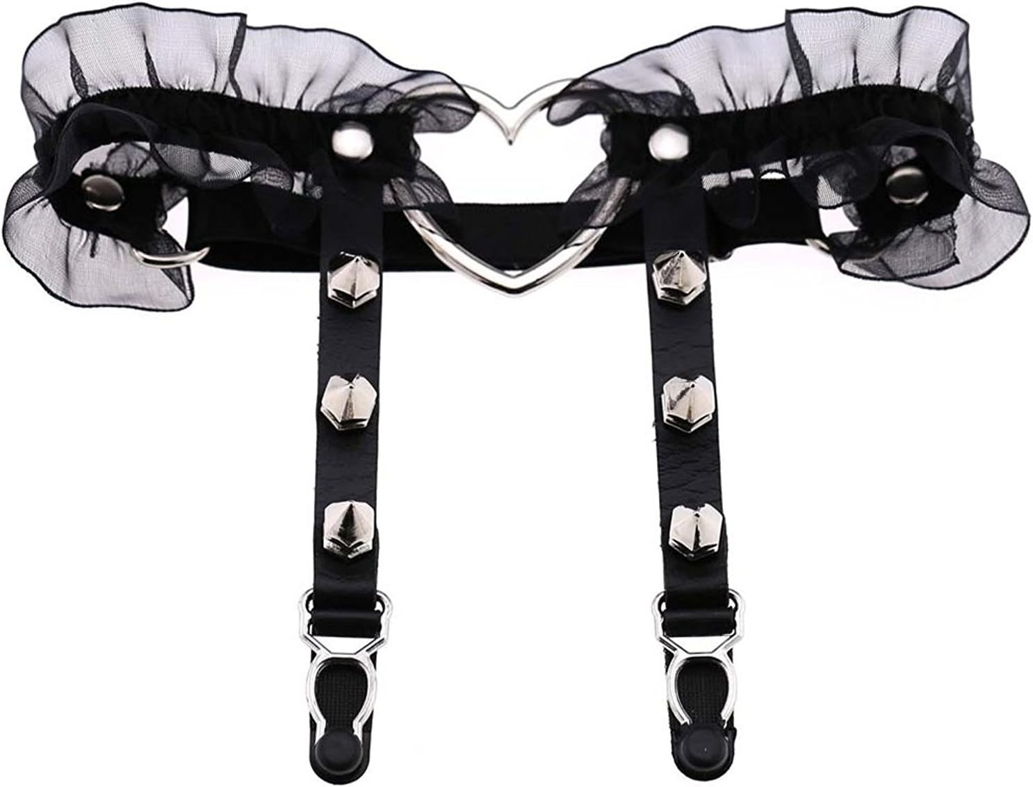 good01 Women Punk Gothic Heart-shape Ring Spikes Elastic Garter Belt Suspender