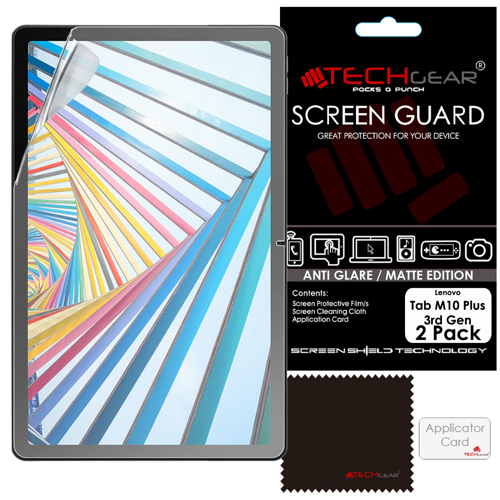 TECHGEAR [Pack of 2 Anti Glare/Matte Screen Protectors for Lenovo Tab M10 Plus 3rd Gen 2022 (10.6 Inch screen) TB125 / TB128 Matte Screen Protector Covers + Screen Cleaning Cloth & Applicator Card