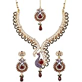 Touchstone Indian Bollywood Traditional Craftsmanship Mughal Designer Jewelry Wedding Necklace Set in Antique Gold Or White Tone for Women.