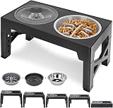 Polegas 3-in-1 Elevated Dog Bowl Stand 5 Heights Slow Feeder Stainless