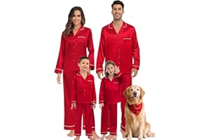 SWOMOG Family Matching Button Down Pajamas Pjs Silk Satin Long Sleeve Shirt Long Pants Set Sleepwear 2 Pcs Outfits Loungewear