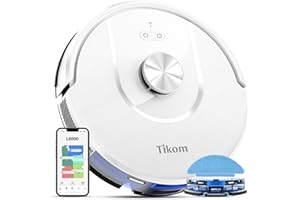 Tikom Robot Vacuum and Mop, L8000 Laser LiDAR Navigation Robotic Vacuum, 150Mins Max, 45dB, 14 No-Go Zones, 20 Virtual Walls, Self-Charging, Good for Pet Hair, Carpet, Hard Floor, White