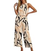 IWOLLENCE Women's Summer 2 Piece Outfits Set Round neck Sleeveless Tank Crop Top Wide Leg pants Set Pockets Jumpsuits