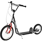 Aosom Youth Scooter, Teens Kick Scooter, Adjustable Handlebar Ride On Toy for 5+ with 16" Front and 12" Rear Dual Brakes Inflatable Wheels