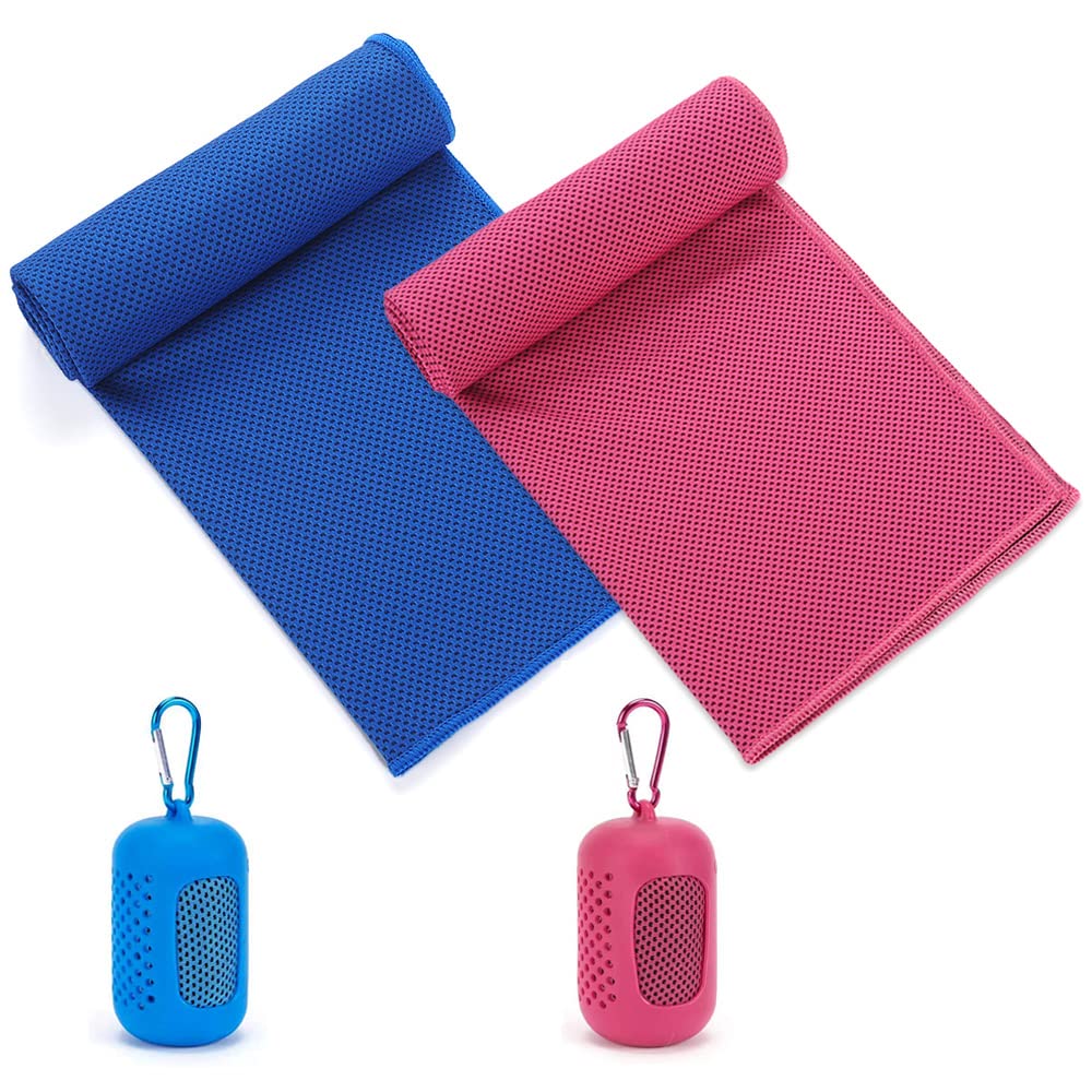 Feicuan Microfibre Cooling Towels for Golf Gym - 90 x 30 cm / 31.5 x 11.8 Inches Ice Towel Quick Drying Compact with Silicone Storage Absorbent Holder for Beach, Yoga, Sports, Camping, Hiking