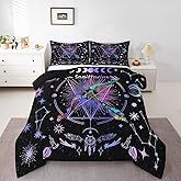 Manfei Sagittarius Comforter Set Queen Size, Galaxy Sun Moon Stars Bedding Set 3pcs for Kids Boys Girls, Trippy Astrology Quilt Set Twelve Constellations Zodiac Duvet Set with 2 Pillowcases