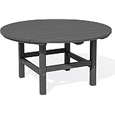 SERWALL 35.5'' Round Outdoor Coffee Table with Umbrella Hole,Grey | Waterproof HDPE Material,Sturdy Structure,Easy to Clean,Perfect for Outdoor Leisure Spaces