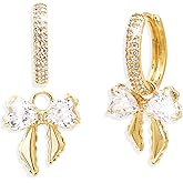 Sonateomber Gold Silver Small Hoop Dangle Earrings for Women, Trendy Dainty Rhinestone CZ Dangling Prom Wedding Leaf Flower Snowflake Butterfly Starfish Fashion Jewelry Gift
