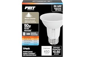 Feit Electric PAR20 LED Reflector Light, 50W Equivalent, Dimmable, Adjustable Beam, Adjustable White (2700K-5000K), 90+ CRI, Indoor/Outdoor, Track Lighting, 25,000-Hour Lifetime, PAR20/ADJ/6WYCA