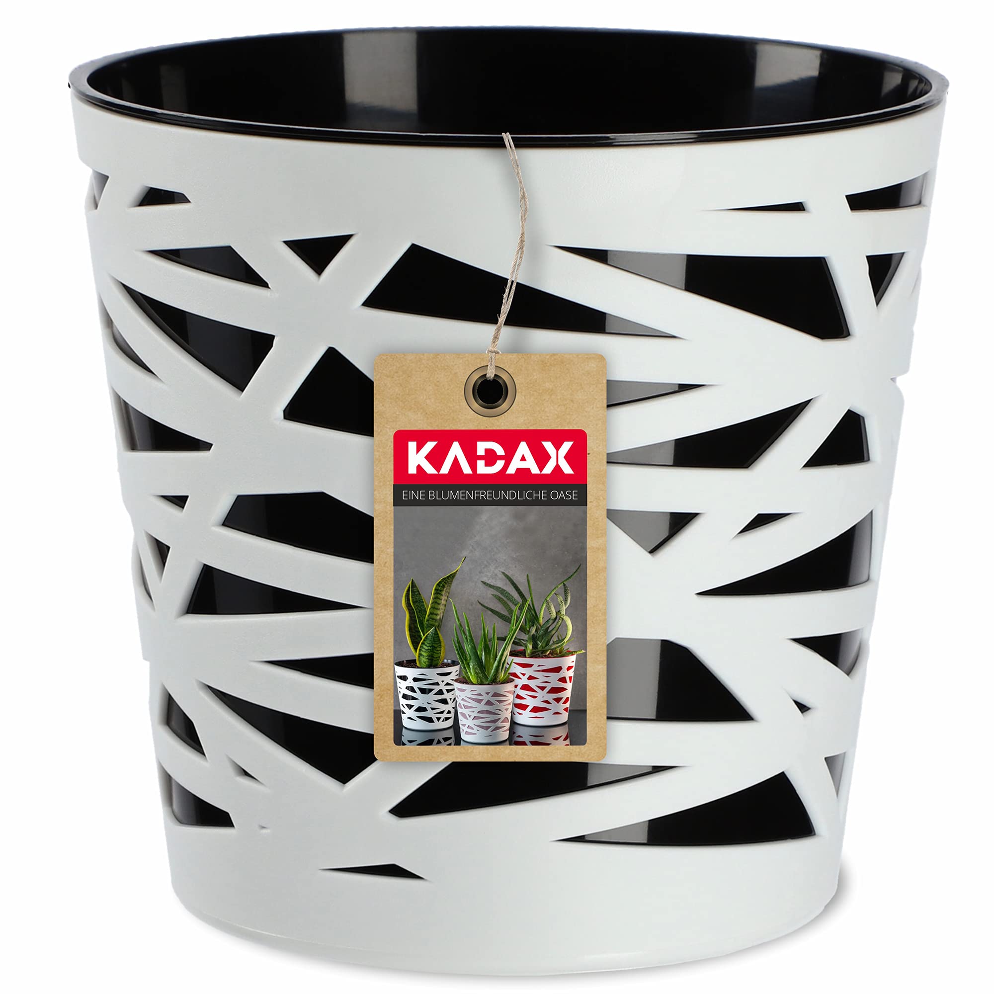 KADAX Round Flower Pot, Lightweight Planter with Unique Design for Living Room, Plastic Indoor Plant Pot for Houseplants, Herbs (⌀ 13 cm, Black)