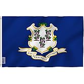 Anley Fly Breeze 3x5 Foot Connecticut State Polyester Flag - Vivid Color and Fade Proof - Canvas Header and Double Stitched - Connecticut CT Flags with Brass Grommets 3 X 5 Ft