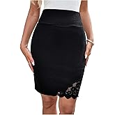 SHENHE Women's Pencil Skirt High Waisted Lace Patchwork Bodycon Business Casual Work Skirt