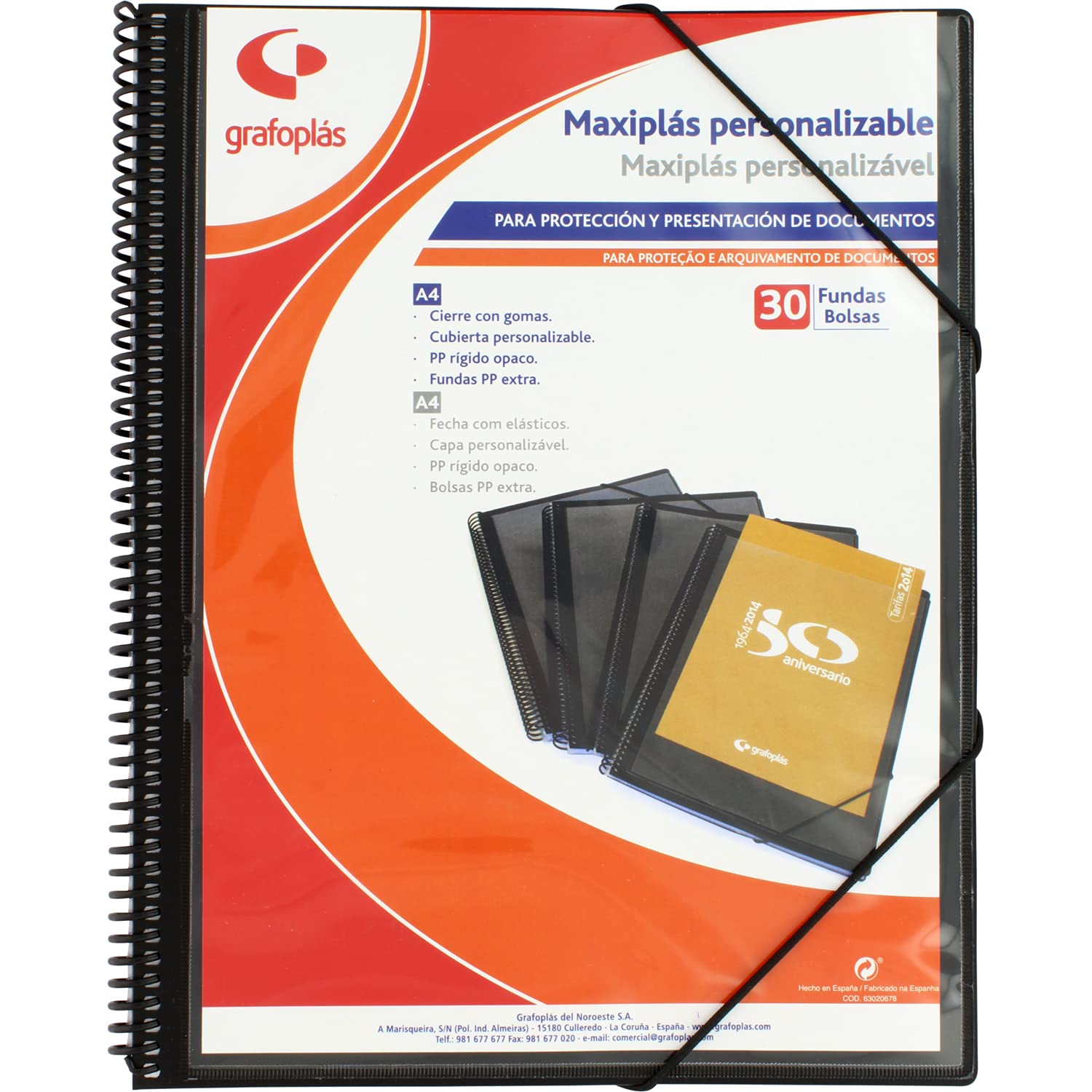 Grafoplás 39843010 Maxiplas Custom Spiral Binder, 30 Transparent Covers, Black, 30.8 x 24 x 14