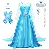 AHLPO Elsa Dress for Girls Princess Dress Up Halloween Cosplay Elsa Costume Fancy Dress Birthday Outfit with Accessories