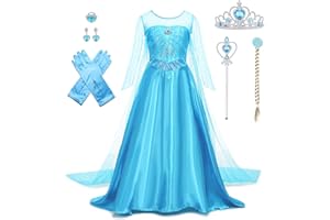 AHLPO Elsa Dress for Girls Princess Dress Up Halloween Cosplay Elsa Costume Fancy Dress Birthday Outfit with Accessories