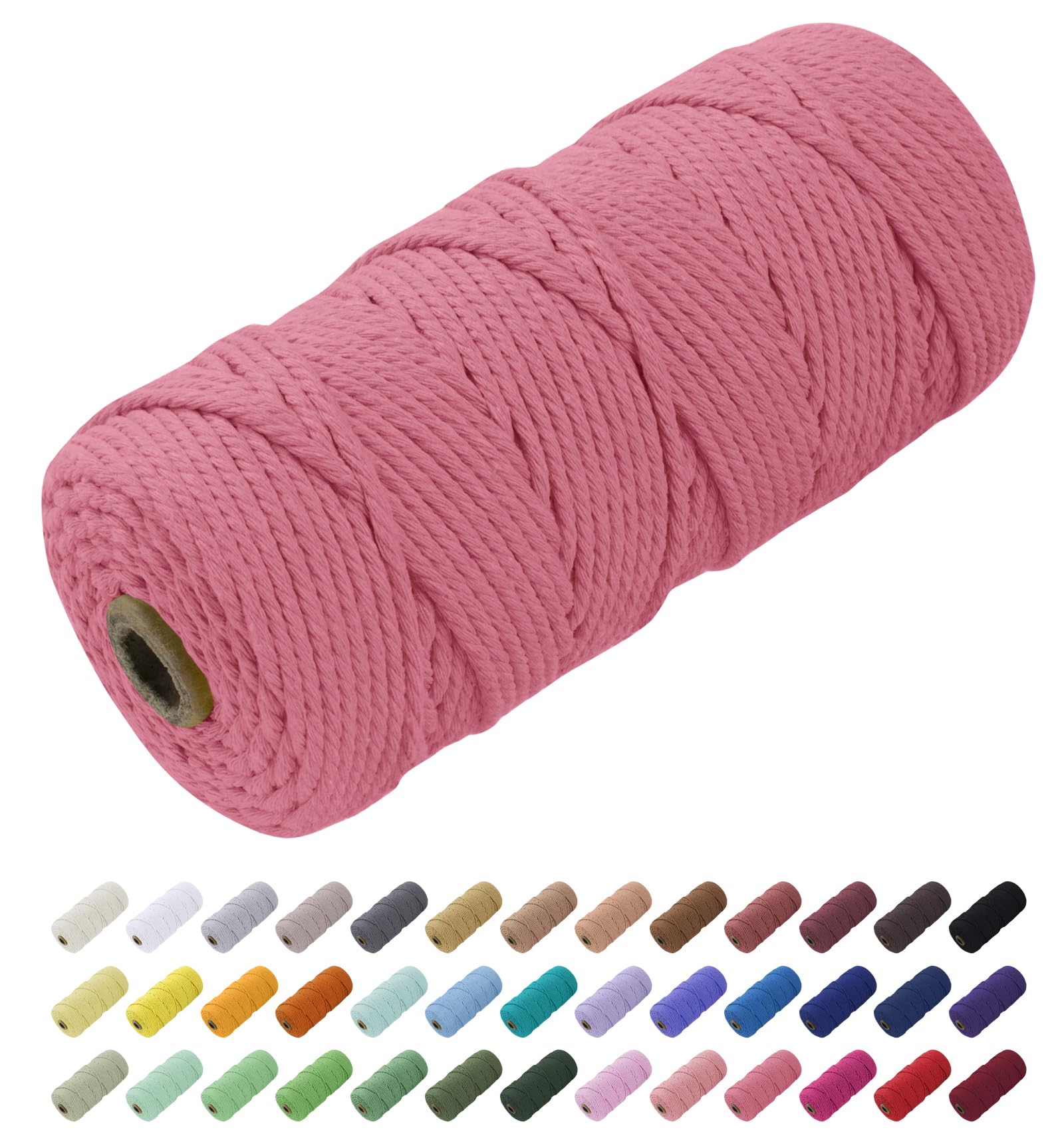 Uiopa Macrame Cord 3mm x 100m, Thick Rope Yarn Natural Cotton Cord, 4-Ply Macrame String for DIY Crafts, Plant Hangers, Wall Hangings, Decorations (Watermelon Pink)