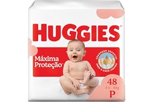 Fralda Descartável Huggies Máxima Proteção Tamanho P 48 unidades – com absorção especial para cocô líquido e indicador de troca.